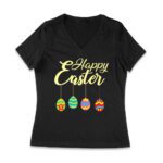 Happy Easter T-Shirt - Fun & Festive Bunny, Egg Hunt & Spring Celebration Outfit for Adults & Kids Women Jersey V-Neck – Viva Party