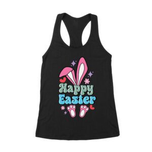 Happy Easter T-Shirt - Cute Bunny, Colorful Eggs & Spring Holiday Celebration Outfit for All Ages Women's Racerback Tank Top – Viva Party