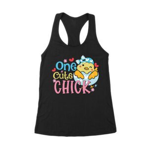 One Cute Chick T-Shirt - Funny Easter Outfit with Adorable Baby Chick for Women & Kids Women's Racerback Tank Top – Viva Party