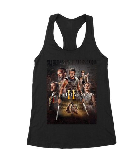 Gladiator II - Fearless Warrior T-Shirt - Bold Battle Armor for Fighters and History Lovers Women's Racerback Tank Top – Viva Party