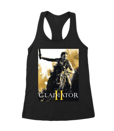 Gladiator II - Paul Riding on a Horse T-Shirt - Epic Warrior Battle Design for Brave Fighters Women's Racerback Tank Top – Viva Party