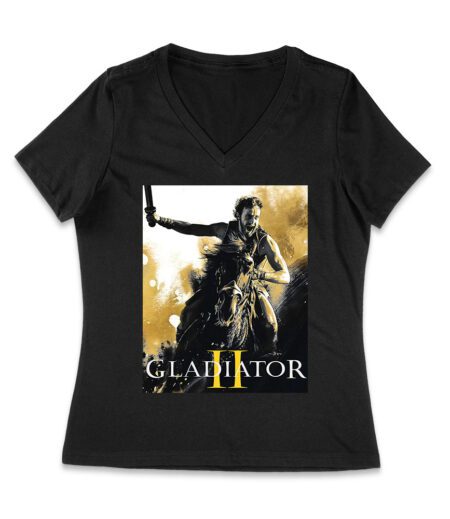 Gladiator II - Paul Riding on a Horse T-Shirt - Epic Warrior Battle Design for Brave Fighters Women Jersey V-Neck – Viva Party