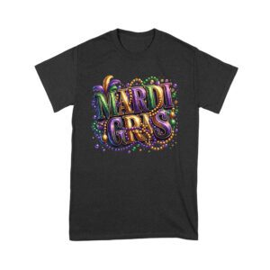 Mardi Gras T-Shirt - Vibrant Festive Design, Colorful Beads & Feathers, Party Outfit for Fat Tuesday, New Orleans Carnival Celebration Unisex Youth – Viva Party