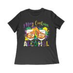 Mardi Gras T-Shirt - Funny "May Contain Alcohol" Design, Whiskey Glasses & Festive Colors, Party Outfit for Fat Tuesday & New Orleans Celebration Women Relaxed – Viva Party