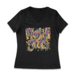 Festive Mardi Gras T-Shirt - Colorful Glitter-Inspired Lettering, Bold Carnival Spirit, Fun New Orleans Party Outfit Women Jersey V-Neck – Viva Party