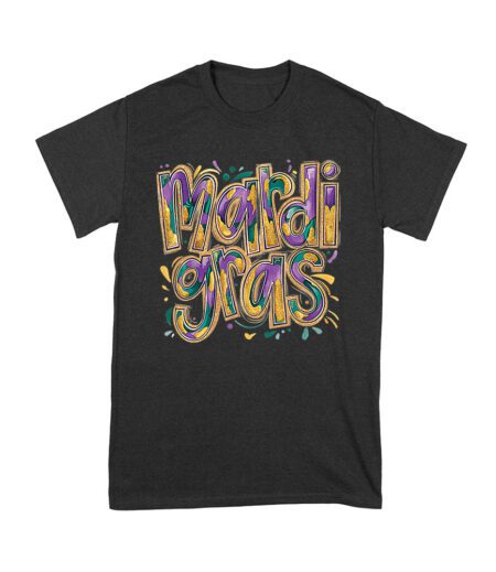 Festive Mardi Gras T-Shirt - Colorful Glitter-Inspired Lettering, Bold Carnival Spirit, Fun New Orleans Party Outfit Unisex Youth – Viva Party