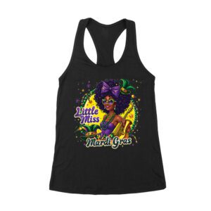 Little Miss Mardi Gras T-Shirt - Cute Glitter-Inspired Design for Girls, Fun Carnival Outfit, Festive New Orleans Party Wear Women's Racerback Tank Top – Viva Party