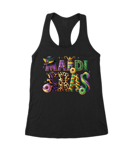 Mardi Gras T-Shirt - Festive Magic Hat Design, Colorful Carnival Party Outfit, Fun New Orleans Celebration Attire Women's Racerback Tank Top – Viva Party