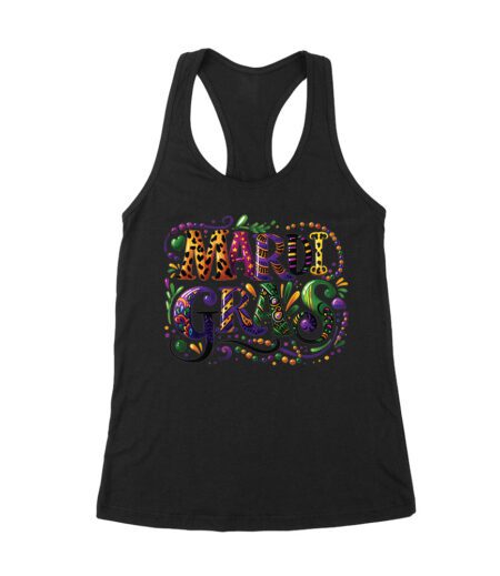 Mardi Gras Party T-Shirt - Vibrant Carnival Design, Fun & Festive for Celebrations, New Orleans Inspired Shirt for Mardi Gras Lovers Women's Racerback Tank Top – Viva Party