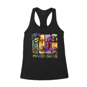 Colorful Mardi Gras T-Shirt - Bold Carnival Design for Fun Celebrations, Perfect for Parades, Parties & Festive Occasions Women's Racerback Tank Top – Viva Party
