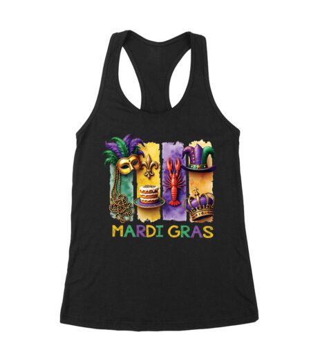 Colorful Mardi Gras T-Shirt - Bold Carnival Design for Fun Celebrations, Perfect for Parades, Parties & Festive Occasions Women's Racerback Tank Top – Viva Party