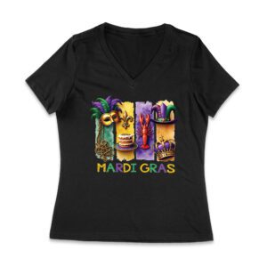 Colorful Mardi Gras T-Shirt - Bold Carnival Design for Fun Celebrations, Perfect for Parades, Parties & Festive Occasions Women Jersey V-Neck – Viva Party