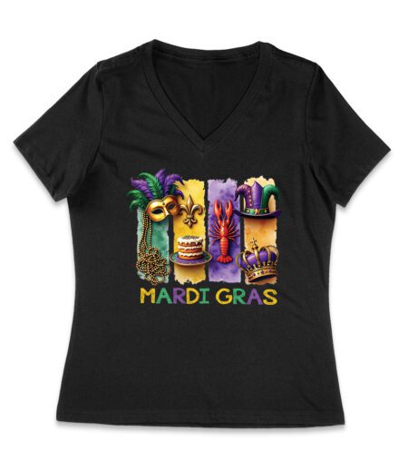 Colorful Mardi Gras T-Shirt - Bold Carnival Design for Fun Celebrations, Perfect for Parades, Parties & Festive Occasions Women Jersey V-Neck – Viva Party