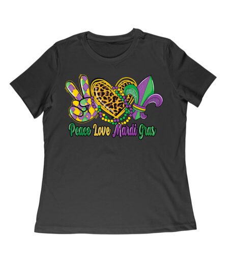 Peace Love Mardi Gras T-Shirt - Vibrant Carnival Design for Fun Celebrations, Perfect for Parades, Parties & Festive Occasions Women Relaxed – Viva Party