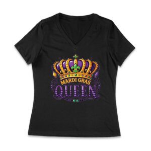 Mardi Gras Queen T-Shirt - Royal Carnival Design for Festive Parades, Parties & Celebrations, Perfect for Mardi Gras Enthusiasts Women Jersey V-Neck – Viva Party