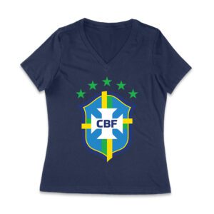 Brazil Football T-Shirt Bold Soccer Nation Pride South America Futbol Spirit Women Jersey V-Neck