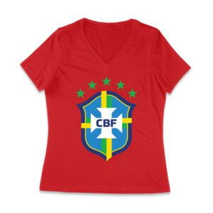 Brazil Football T-Shirt Bold Soccer Nation Pride South America Futbol Spirit Women Jersey V-Neck