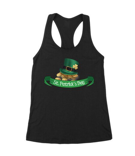 Leprechaun Hat and Gold T-Shirt - Lucky Irish St. Patrick's Day Celebration Tee Women's Racerback Tank Top – Viva Party