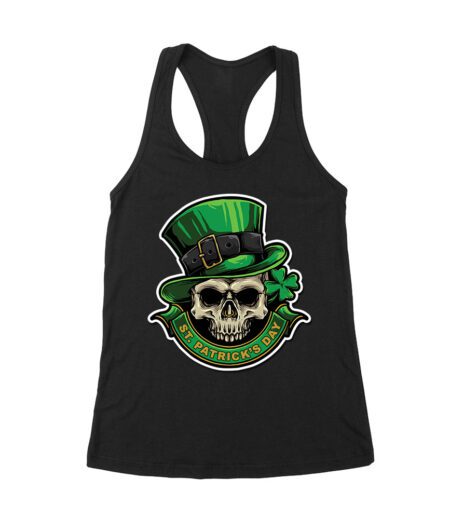 St. Patrick's Day Skull T-Shirt - Cool Irish Shamrock Gothic Lucky Party Tee Women's Racerback Tank Top – Viva Party
