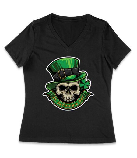 St. Patrick's Day Skull T-Shirt - Cool Irish Shamrock Gothic Lucky Party Tee Women Jersey V-Neck – Viva Party
