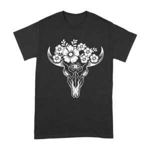 Rodeo Cow Skull T-Shirt - Western Floral Skull Graphic Tee - Vintage Country Rodeo Shirt - Rustic Cowboy Cowgirl Outfit for Men & Women Unisex Adult – Viva Party