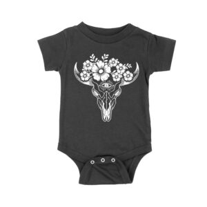 Rodeo Cow Skull T-Shirt - Western Floral Skull Graphic Tee - Vintage Country Rodeo Shirt - Rustic Cowboy Cowgirl Outfit for Men & Women Unisex Baby Jersey – Viva Party