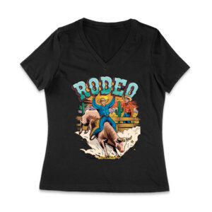 Rodeo Cowboy T-Shirt - Western Horse Riding Graphic Tee - Vintage Country Rodeo Shirt - Rustic Cowboy Style Gift for Men & Women Women Jersey V-Neck – Viva Party