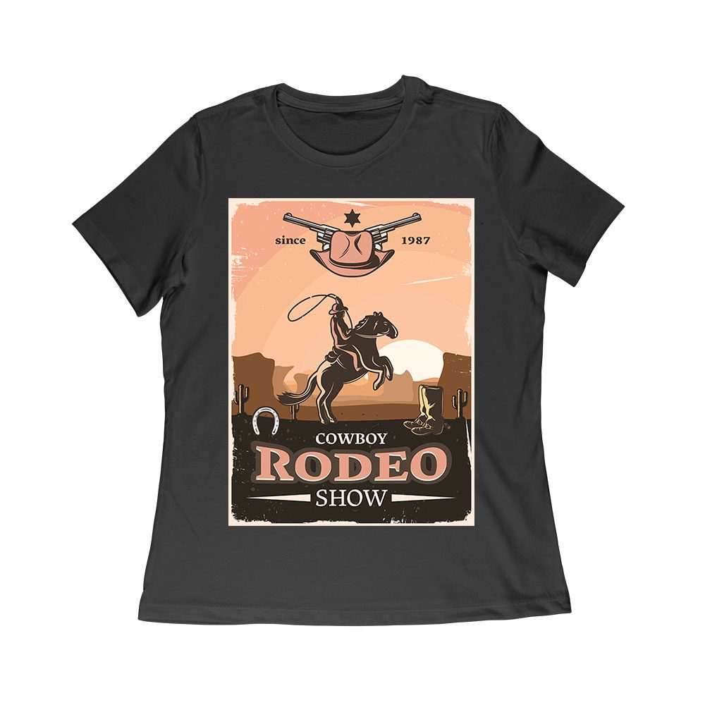 Rod-38_Wr-Black.jpg Since 1987 Cowboy Rodeo Show T-Shirt - Vintage Western Graphic Tee - Classic Rodeo Event Design - Bold Cowboy Style For Rodeo Fans Women Relaxed – Viva Party
