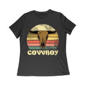 Cowboy Bull Skull T-Shirt - Western Outlaw Graphic Tee - Bold Longhorn Design - Wild West Style for Rodeo & Cowboy Fans Women Relaxed – Viva Party