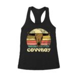 Cowboy Bull Skull T-Shirt - Western Outlaw Graphic Tee - Bold Longhorn Design - Wild West Style for Rodeo & Cowboy Fans Women's Racerback Tank Top – Viva Party