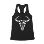 Bull Skull Rodeo T-Shirt - Western Longhorn Graphic Tee - Bold Cowboy Style - Wild West Inspired Design for Rodeo Fans Women's Racerback Tank Top – Viva Party