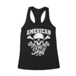 American Skull Gothic T-Shirt - Patriotic Dark Art Design Women's Racerback Tank Top – Viva Party