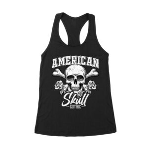 American Skull Gothic T-Shirt - Patriotic Dark Art Design Women's Racerback Tank Top – Viva Party