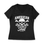 American Skull Gothic T-Shirt - Patriotic Dark Art Design Women Jersey V-Neck – Viva Party