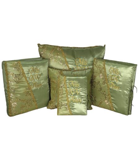 5 Pc Sage and Gold Quinceanera Pillow Set - Elegant Mis 15 Anos Celebration Essentials – Viva Party