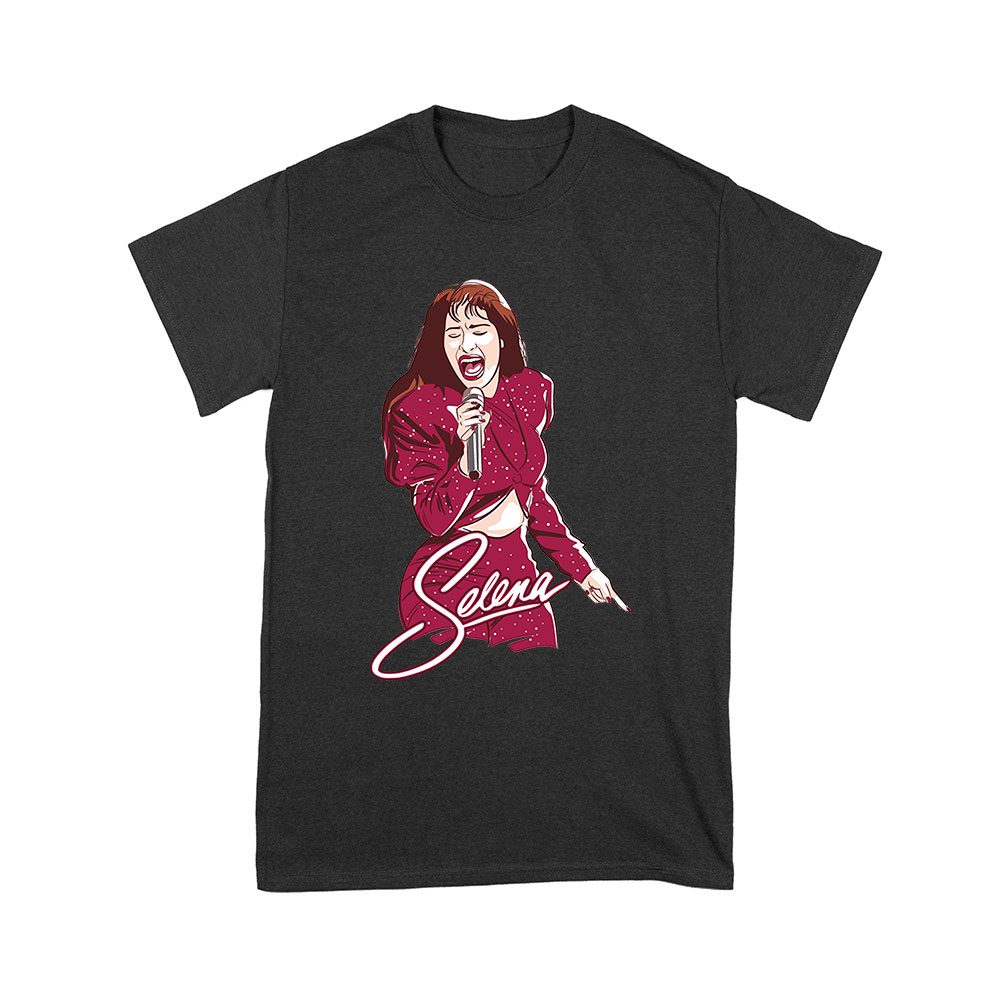 Selt-06_Y-Black.jpg Selena In Singing Action Shirt - Iconic 90S Music Legend Tee - Retro Concert Tribute Gift Unisex Youth – Viva Party