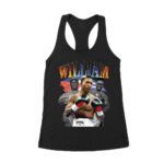 William Scull Collage T-Shirt - Cuba Flag Background Boxing Fan Tee with Bold Graphic Design Women's Racerback Tank Top – Viva Party