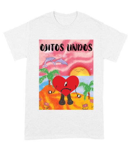 Bad-Bunny Ojitos Lindos Cartoon Heart Island T-Shirt Unisex Adult