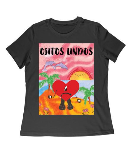 Bad-Bunny Ojitos Lindos Cartoon Heart Island T-Shirt Women Relaxed – Viva Party