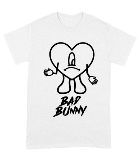 Bad-Bunny Heart Character with Sad Expression ? Colorful Island Background Art Inspired by Music Vibes Unisex Adult