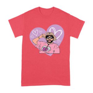 Bad-Bunny Character with Pink Heart Background ? Urban Latin Pop Art Style Illustration Unisex Adult