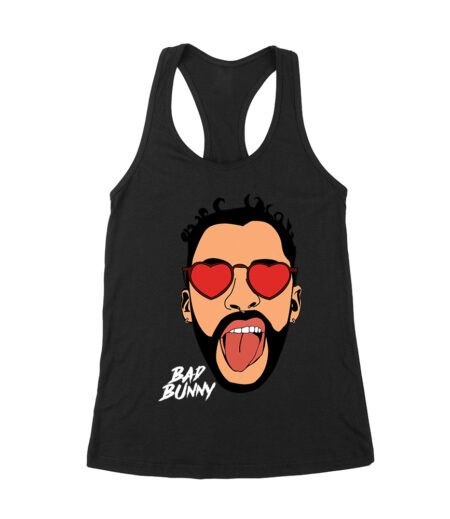 Bad-Bunny Cartoon Face with Sunglasses and Hat ? Latin Trap Music Pop Art Illustration Women's Racerback Tank Top – Viva Party