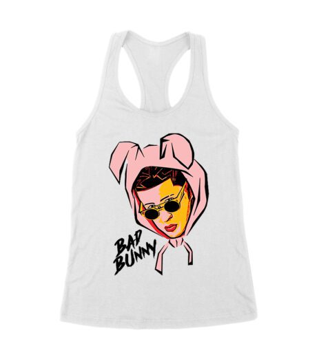Bad-Bunny Cartoon Style Wearing a Bunny Hood with Streetwear Vibes Women's Racerback Tank Top