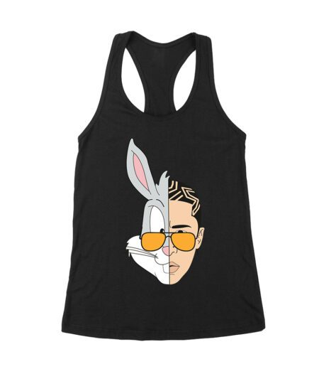 Bad-Bunny Half Bunny Half Human Face ? Unique Split Design T-Shirt for Music Fans Women's Racerback Tank Top – Viva Party
