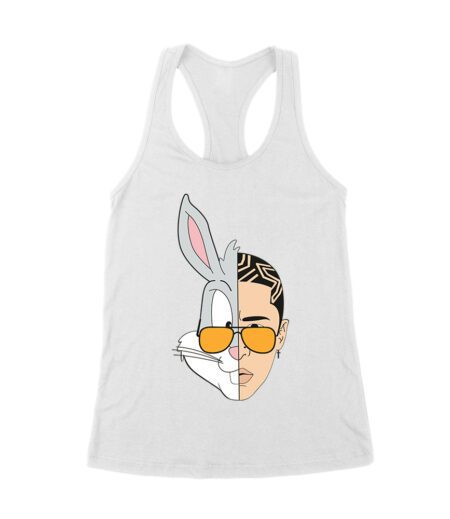Bad-Bunny Half Bunny Half Human Face ? Unique Split Design T-Shirt for Music Fans Women's Racerback Tank Top