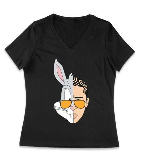 Bad-Bunny Half Bunny Half Human Face ? Unique Split Design T-Shirt for Music Fans Women Jersey V-Neck – Viva Party
