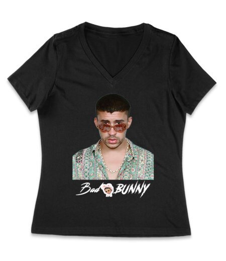 Bad-Bunny Stylish Graphic T-Shirt - Urban Music Fan Art Streetwear Women Jersey V-Neck – Viva Party