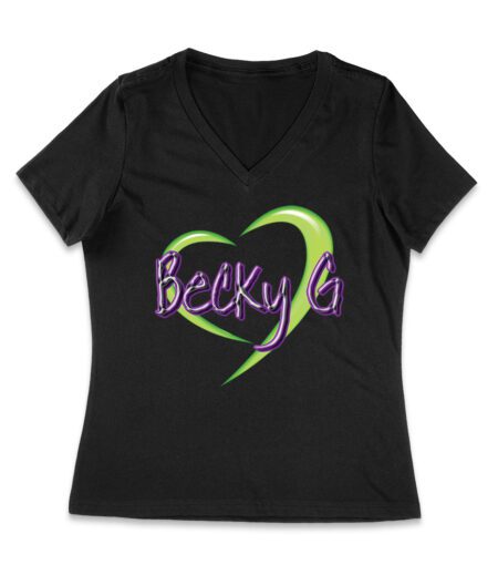 Becky-G in Heart Design T-Shirt - Stylish Tribute to Latin Pop Icon Women Jersey V-Neck – Viva Party