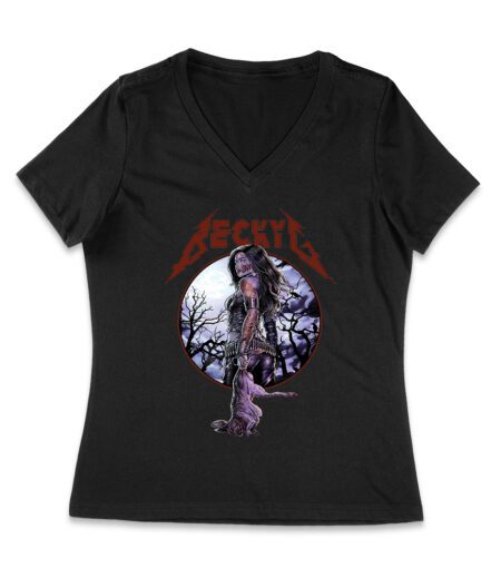 Becky-G Gothic Rose Warrior T-Shirt ? Fierce Beauty Meets Dark Romance Women Jersey V-Neck – Viva Party