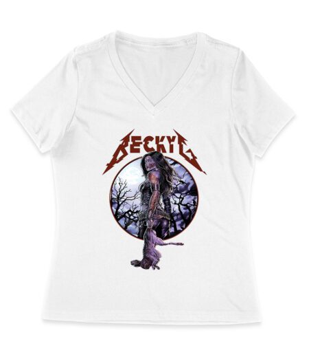 Becky-G Gothic Rose Warrior T-Shirt ? Fierce Beauty Meets Dark Romance Women Jersey V-Neck